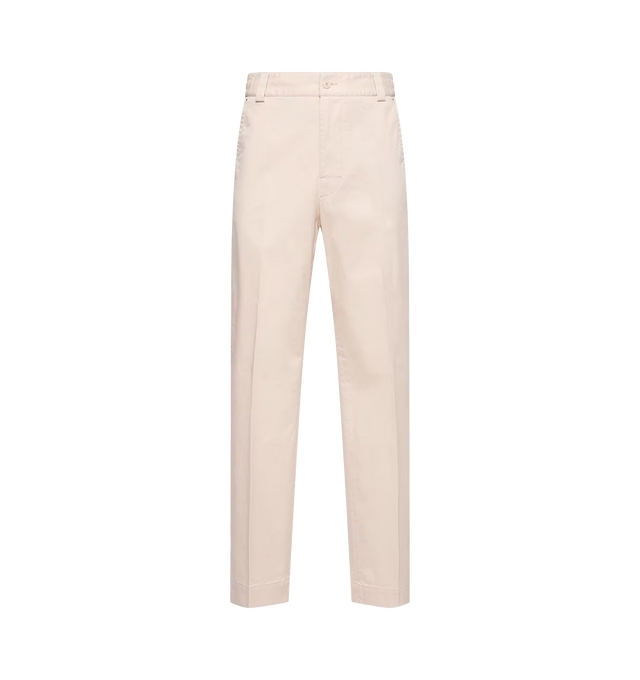 Image 1 of 1 - NEUTRAL - Moncler Mens Tailored Cotton Pants are crafted from stretch cotton. Features an elastic waistband and zipper and snap-button closure. Exterior: 98% Cotton, 2% Elastane / Spandex. Made in Bulgaria.