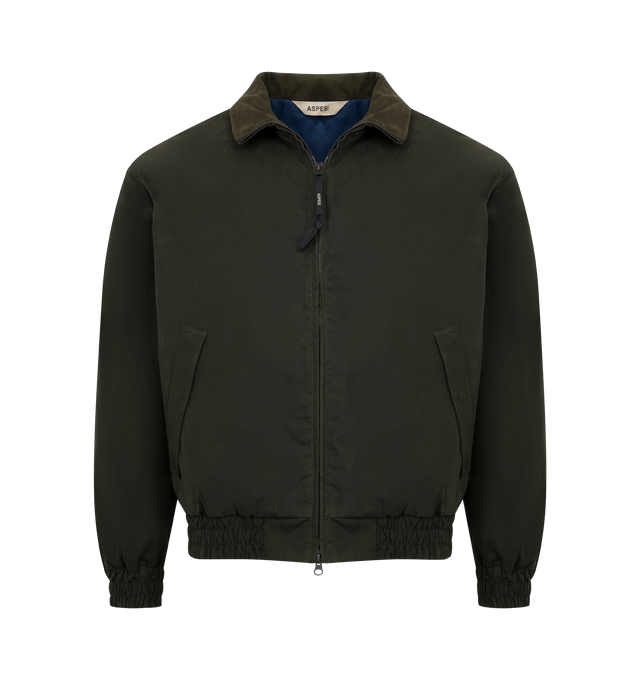 Image 1 of 3 - GREEN - ASPESI Giubbotto Stanton Jacket featuring Dry Wax cotton-blend fabric, padded with Thermore wadding, a quilted nylon lining with an onion-patterned design, contrasting wool yoke, stand-up collar, two welt pockets and cuffs, an elasticated hem, double-slider concealed zip fastening at the front and loose fit. 45% cotton, 39% polyester, 16% polyamide.