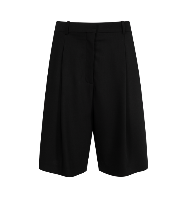 Image 1 of 3 - BLACK - THE ROW Vesperis Short in smooth virgin wool gabardine with front double pleats, pressed front and back creases, mid-rise and slanted side pockets. 100% wool. Lined in 100% silk. Made in Italy.