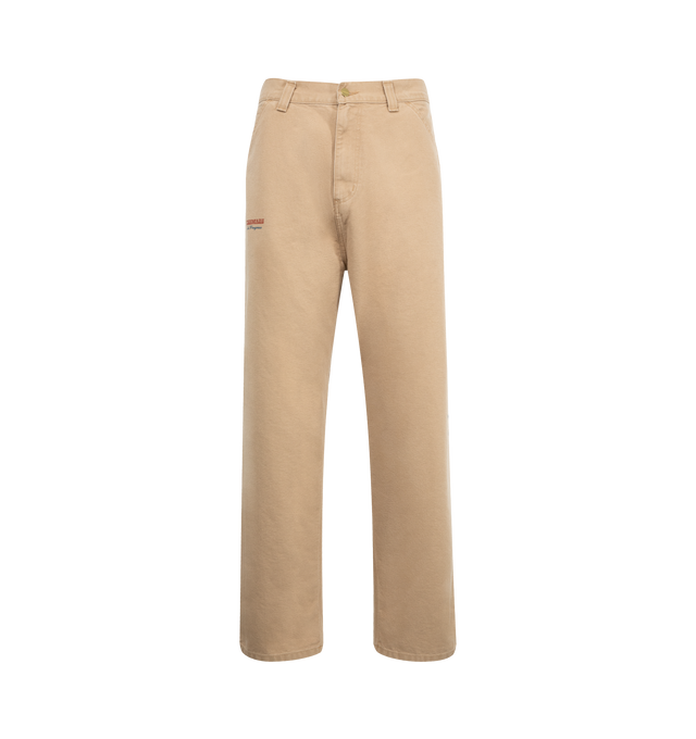 Image 1 of 3 - BROWN - CARHARTT WIP OG Single Knee Pant featuring heavyweight cotton, Dearborn Canvas in a loose straight fit, triple-stitched, Bartack stitching at vital stress points, zip fly, graphic prints, tool pockets, hammer loop and woven Square Label on the rear. 100% organic cotton.
