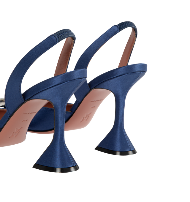 Image 3 of 4 - BLUE - AMINA MUADDI satin embellished slingback pump. 95mm heel. Made in Italy.  