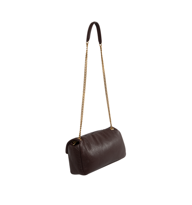 Image 3 of 4 - BROWN - SAINT LAURENT Calypso Medium Bag featuring puffy, pillowed effect, sliding curb chain strap, cotton lining, bronze toned hardware, magnetic clousre and one zip pocket. 11.8" X 5.9" X 23". Strap drop: 11.219.9". Lambskin.