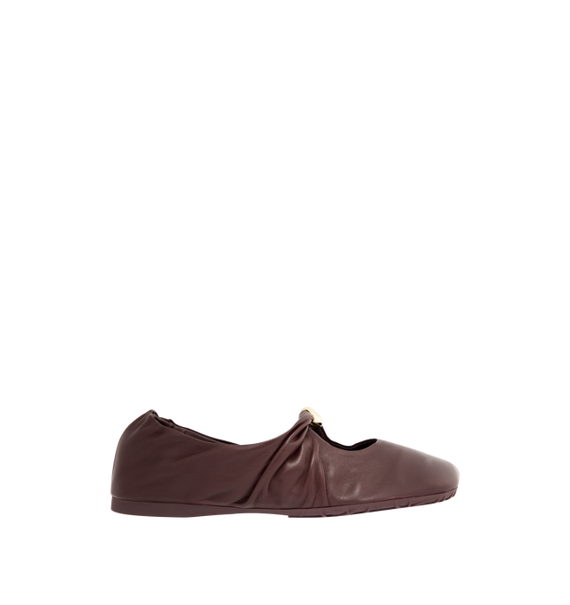 Image 1 of 4 - BROWN - Loewe Women's Pebble Soft Ballerina Flat in supple nappa lambskin with a flexible upper engineered for extra comfort, featuring a metallic pebble with an Anagram engraved detail and a signature petal toe shape, padded leather insole and Anagram embossed rubber outsole. Nappa lambskin. Made in Italy.