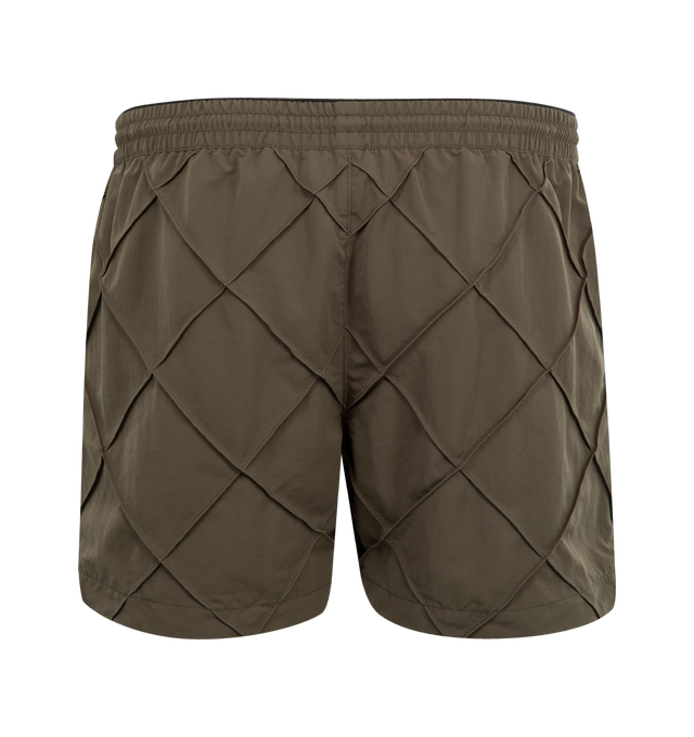Image 2 of 3 - GREEN - BOTTEGA VENETA Nylon Intrecciato Pattern Swim Shorts featuring technical micro faille nylon with Intrecciato-inspired pattern, elasticated waistband and lined. 100% polyamide. Made in Italy.
