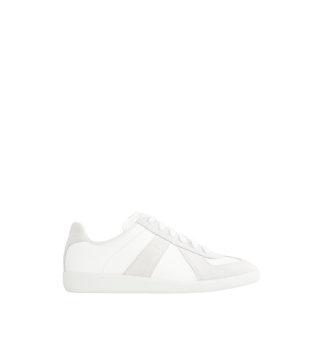 Image 1 of 5 - WHITE - MAISON MARGIELA Replica Sneakers featuring logo label on the tab, stitching at the back, internal Replica label, internal elastic, all-over logo insole and lace up closure. 100% calf leather. Rubber sole. Made in Italy.