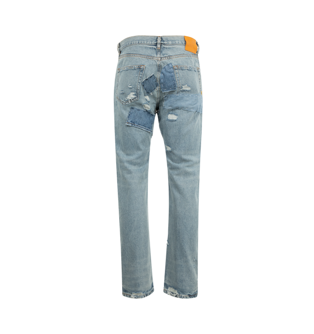Image 2 of 3 - BLUE - GALLERY DEPT. Bowery 5001 Jean featuring 5001 silhouette, 5-pocket design, distressing throughout, straight leg and GD custom hardware. 100% cotton. Made in USA.