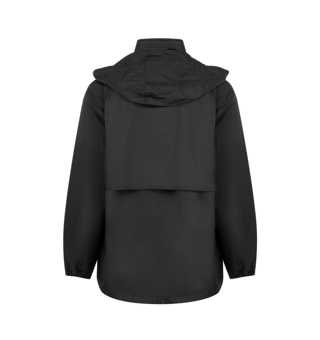 Image 3 of 4 - BLACK - Saint Laurent Mens Hooded Jacket is crafted from technical shell with leather trim. Features a concealed hood, front zip closure, streamlined silhouette, and leather detailing. Main Material: 100% Polyester; Trim: 100% Leather. Made in Italy.