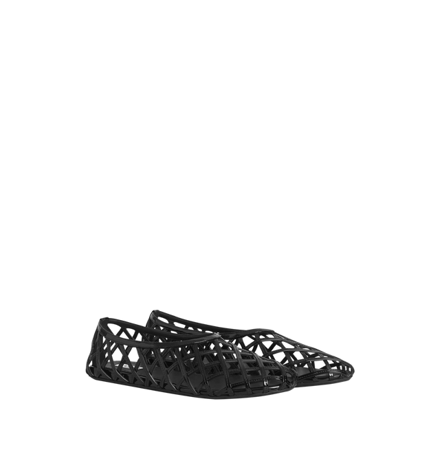 Image 1 of 1 - BLACK - Alaa Womens Cage Ballet Flats are crafted from patent calf leather. Feature an openwork cage design, round toe, slip-on silhouette, and rubber sole. Main Material: Patent Calf Leather. Made in Italy.