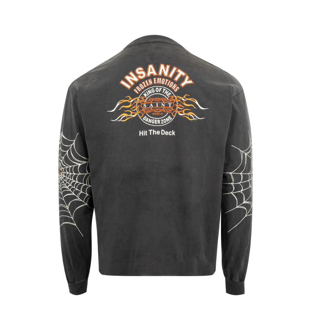 Image 2 of 3 - BLACK - SAINT MICHAEL Insanity Tee featuring crew neck, long sleeves, graphic print on front, sleeves and back and distressing throughout. 100% cotton.