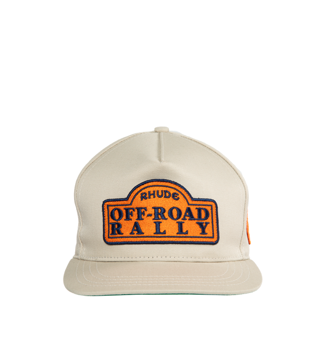 Image 1 of 2 - WHITE - RHUDE Off Road Hat featuring snapback fastening at back face and partial lyocell twill lining. Body: 100% cotton. Lining: 100% lyocell. Made in USA. 