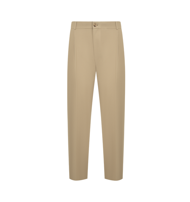 Image 1 of 3 - NEUTRAL - THE ROW Thom Pant featuring mid-rise tailored trouser in Japanese worsted wool with straight leg, pressed front pleats and side welt pockets. 100% wool. Made in Italy.