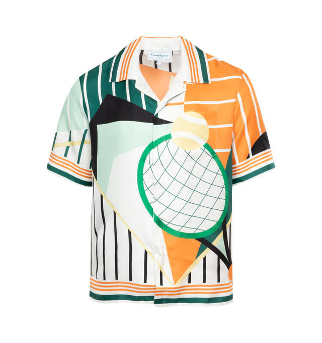 Image 1 of 2 - MULTI - CASABLANCA ABSTRACT TENNIS PRINT SILK CAMP SHIRT CASABLANCA features a notched collar, concealed button placket, chest patch pocket, short sleeves and straight hem. 100% silk.  