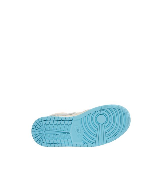 Image 4 of 5 - BLUE - JORDAN Air Jordan 1 Mid Sneaker featuring leather, synthetic leather and textile upper, foam midsole, Nike Air cushioning and rubber outsole with pivot circle.