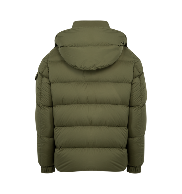 Image 3 of 5 - GREEN - MONCLER Vezere Short Down Jacket featuring recycled longue saison, nylon lger brillant lining, down-filled, detachable and adjustable hood, zipper and snap button closure, zipped pockets, patch pocket on the sleeve, adjustable cuffs and hem with drawstring fastening. 100% polyamide/nylon. Padding: 90% down, 10% feather.