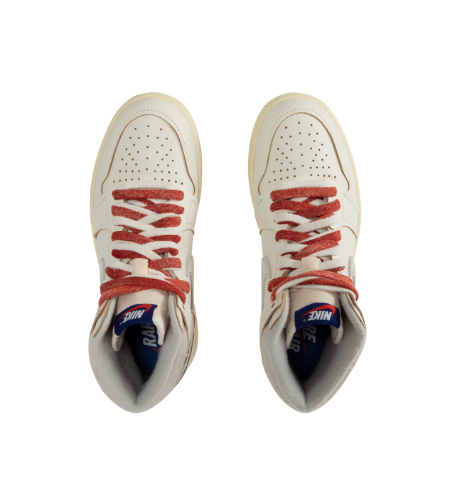 Image 5 of 5 - WHITE - JORDAN Air Jordan 1 High OG Sneaker featuring wings logo on collar, woven tongue, "Nike Air" Swoosh design on tongue top and raw-edge stitching.