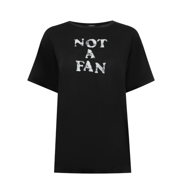 Image 1 of 2 - BLACK - R13 Not A Fan Tee featuring crew neck, short sleeves, distressed and print at front. 95% cotton, 5% cashmere.