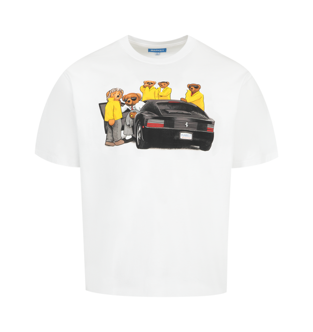 Image 1 of 2 - WHITE - MARKET High Security Bear T-Shirt featuring crew neck, short sleeves, graphic on front and relaxed fit. 100% cotton.