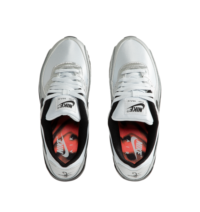 Image 5 of 5 - SILVER - Nike Air Max 90 Premium "Scorpion" Sneakers feature a genuine and synthetic leather upper with layered synthetic overlays, signature Scorpion graphics, and a classic low-top silhouette. Inspired by Nike's Scorpion Pack, these lifestyle sneakers combine visible Max Air cushioning with a durable rubber Waffle outsole for lightweight comfort, reliable traction, and iconic '90s style. Main Material: Genuine Leather, Synthetic Leather, and Synthetic. Midsole: Foam with Visible Max Air U