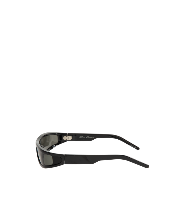 Image 2 of 3 - BLACK - Rick Owens Mens Rectangular Sunglasses feature a lightweight Rilsan nylon frame with black lenses. Designed with integrated nose pads, 100% UVA/UVB protection (Category 3), and include a leather storage pouch. Frame Material: Rilsan Nylon. Made in Italy.