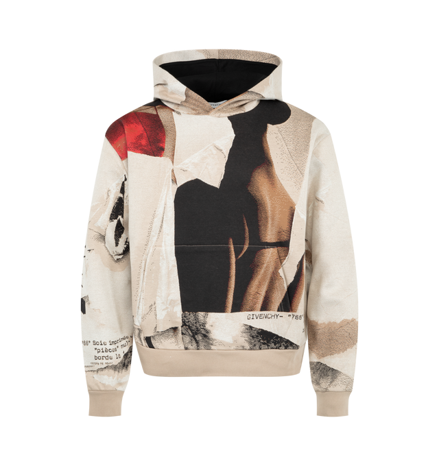 Image 1 of 2 - MULTI - Givenchy Men's Couture Seam Hoodie with Ripped Papers Jacquard is crafted from a textured cotton-blend jacquard and features the house's signature Couture Seam construction, creating a sculptural, rounded silhouette. Designed with a Ripped Papers jacquard motif, Givenchy Paris logo print at the front, drawstring hood, kangaroo pocket, and ribbed cuffs and hem, the hoodie reflects Givenchy's fusion of couture-inspired design and contemporary sportswear. Main Material: 71% Cotton, 13% P