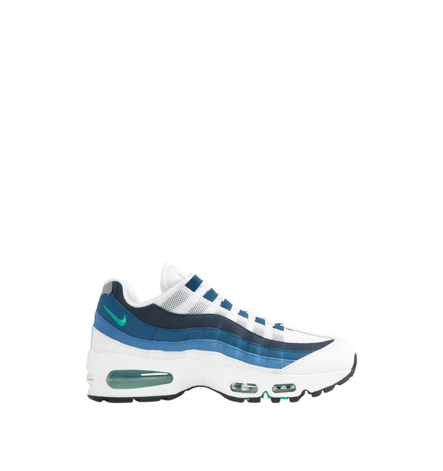 Image 1 of 5 - BLUE - NIKE Air Max 95 OG Sneaker featuring layers of leather, visible Max Air cushioning, low-cut collar and flex grooves in midsole and outsole.