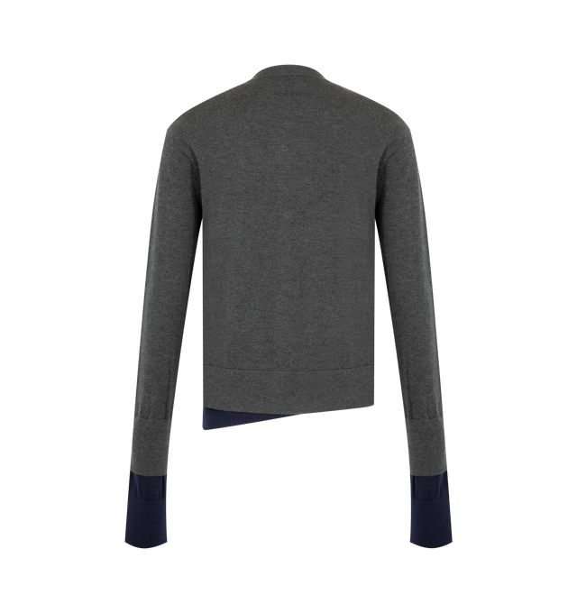 Image 2 of 2 - GREY - Acne Studios Double-Layered Cardigan is crafted from a lightweight silk, cashmere, and wool blend and features a seasonal argyle pattern, button-front closure, and double-layered construction with signature loose thread detailing. This designer cardigan combines luxurious comfort with contemporary Scandinavian design, finished with an Acne Studios logo at the back neckline and a regular, below-the-waist fit. Main Material: 70% Silk, 10% Cashmere, 20% Wool.