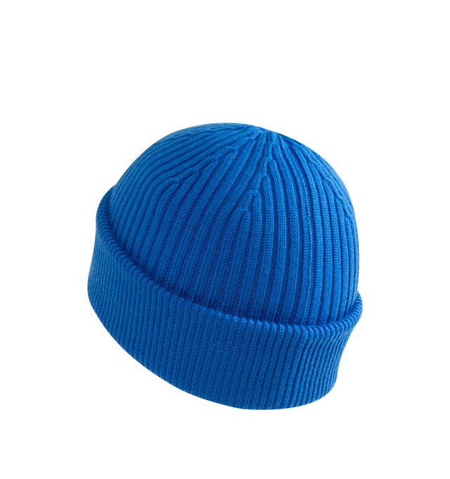 Image 2 of 2 - BLUE - Loewe Beanie in Wool is crafted from medium-weight ribbed wool knit and features a classic minimalist silhouette designed for everyday wear. The textured ribbed construction provides warmth and comfort, while the understated design reflects the house's signature approach to refined essentials. Main Material: Wool. Features: medium-weight knit, ribbed construction. Height 26 cm x Width 21.5 cm.