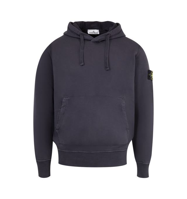 Image 1 of 3 - BLUE - STONE ISLAND Hoodie Sweater featuring drawstring hood, overlock seams, pouch pocket with slanted entrances, Stone Island badge on left sleeve, lunette under back neckline with inner lining, elasticated ribbed cuffs and bottom band and regular fit. 100% cotton.