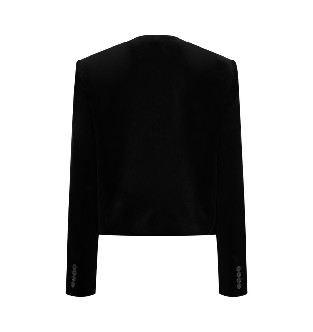 Image 2 of 3 - BLACK - NILI LOTAN Patti Jacket featuring slim cropped fit, velvet, shoulder pads, welt pockets, decorative logo horn buttons at front and cuff, back seams and fully lined. 98% cotton 2% elastane.