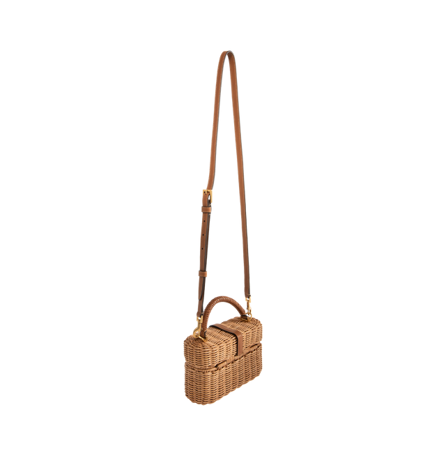 Image 2 of 3 - BROWN - SAINT LAURENT Gaby Vanity featuring a top handle, an adjustable and detachable strap, bronze-tone hardware, cassandre leather tab fastening and one card slot. 7.1" x 4.3" x 2.6". Wicker. Made in Italy.