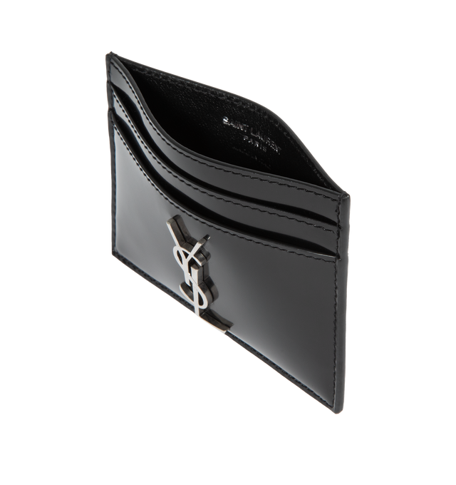 Image 3 of 3 - BLACK - SAINT LAURENT Cassandre Card Case featuring five card slots, cassandre at front and leather lining. 4.1 X 2.9 X 0.1 in. 90% calfskin leather, 10% metal.  