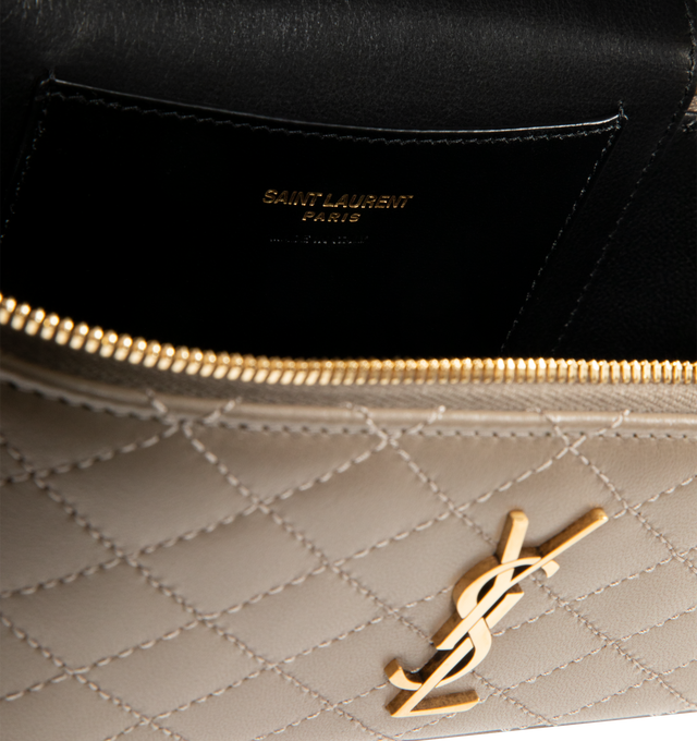 Image 3 of 3 - BROWN - SAINT LAURENT Gaby Mini Vanity Bag featuring zip closure, one card slot, diamond quilted overstitching, leather top handle and detachable strap. 7.1" X 4.3" X 2.6". 100% lambskin. Made in Italy.