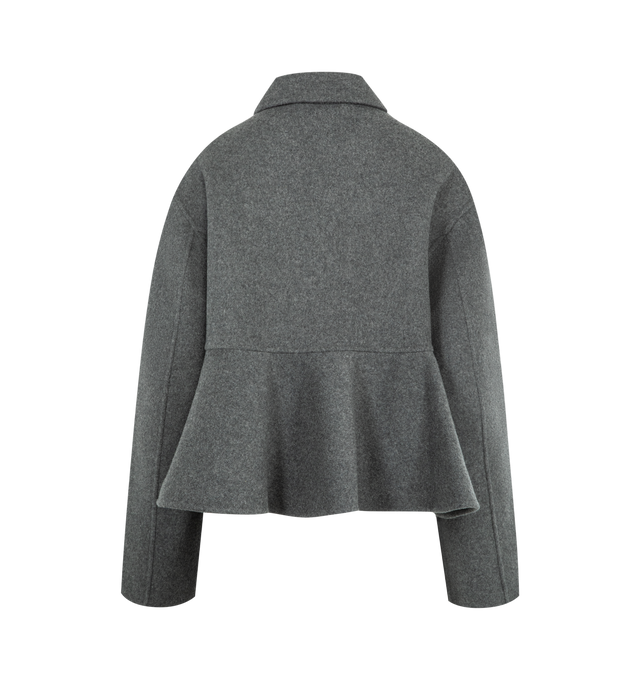 Image 2 of 3 - GREY - EXTREME CASHMERE Queen Coat featuring a refined cashmere peplum jacket with a cropped, tailored fit, crafted from double-faced cashmere, full-length zipper, slit pockets hidden in the horizontal seam, fitted at the top and fluid and voluminous at the bottom. 70% wool, 30% cashmere.