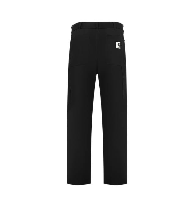 Image 2 of 3 - BLACK - SACAI X CARHARTT Duck Pants featuring a cargo-inspired silhouette with double-knee various patch pockets, a woven belt, side and back patch pockets and zip fly, button closure. 100% cotton. Made in Japan.