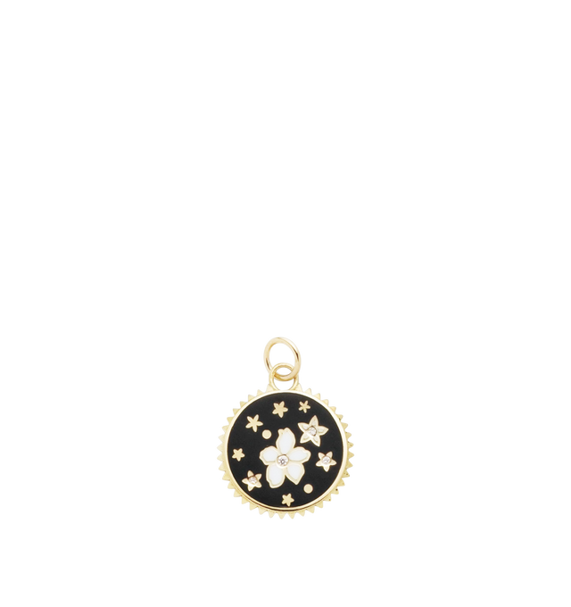 Image 2 of 2 - GOLD - FOUNDRAE Resilience: Petite Champleve Medallion featuring 18-karat gold. Diamond weight: .014 carat. Medallion measures 15mm. Champleve enamel: an ancient enameling technique in which troughs are cast in gold and filled with vitreous enamel. The piece is fired until the enamel fuses with the gold and is then polished until smooth. Hirshleifers offers a range of pieces from this collection in-store. For personal consultation and detailed information about jewelry, please contact our ded
