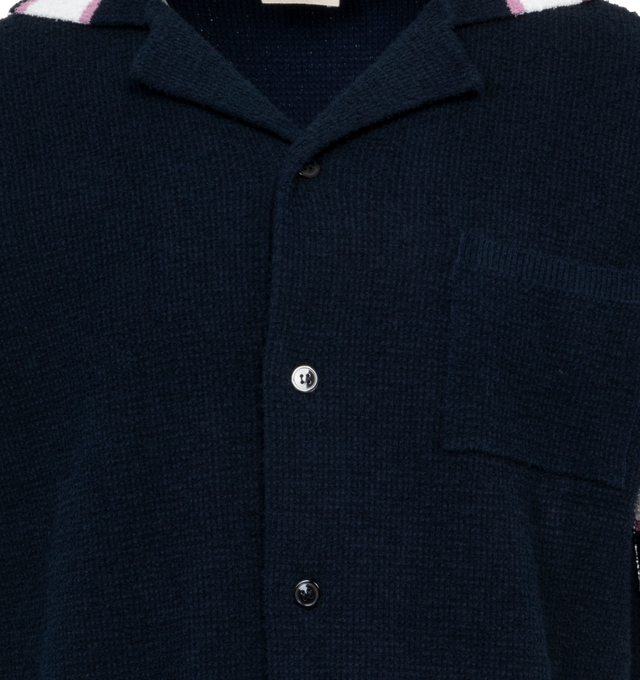 Image 3 of 4 - BLACK - MARNI Bowling Shirt featuring short sleeves, camp collar, chest pocket, button closure, logo label at back and straight hem. 70% cotton, 30% polyamide.  