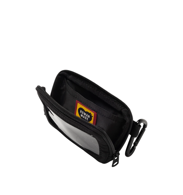 Image 3 of 3 - BLACK - HUMAN MADE Military Card Case featuring card case with a mini carabiner, shiny nylon twill fabric, zipper closure, clear panel on front, inner pocket, brand logo patch on inner pocket, webbing straps with branding on back and stain-resistant polyester Oxford lining. 100% nylon, PVC. 7cm x 10.5cm.
