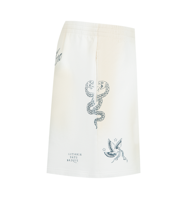 Image 4 of 4 - WHITE - BALENCIAGA Shorts featuring dry fleece, elasticated waistband, 2 slash pockets, distressed and printed graphics throughout. 100% cotton. Made in Portugal.