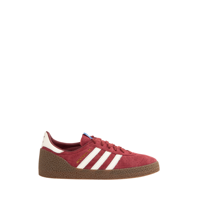Image 1 of 5 - RED - ADIDAS Montreal 76 Sneaker featuring pemium suede, leather overlays, distinctive heel piece, regular fit, lace closure, leather lining and rubber outsole. Unisex style in men's sizes.