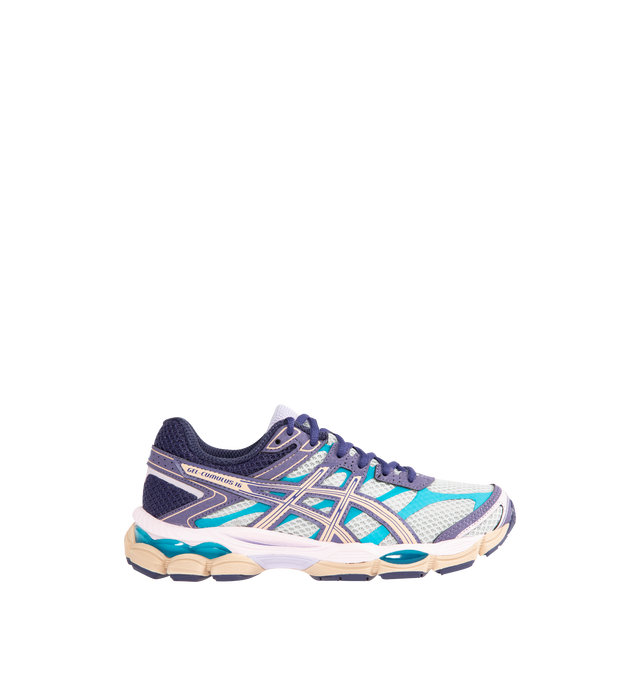 Image 1 of 5 - MULTI - ASICS Gel-Cumulus 16 Sneaker featuring signature tiger stripes on the sides, NEXKIN mesh upper with clear TPU overlays, FLUIDRIDE foam midsole with GEL pads and AHAR rubber outsole.