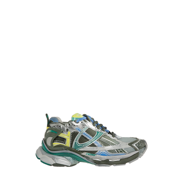 Image 1 of 5 - BLUE - Balenciaga Men's Gradient Runner Sneakers are crafted from polyurethane and polyester and feature a sportswear-inspired silhouette with a deliberately worn-in finish. Designed with printed sizing at the edge of the toe, embossed sizing at the heel, a Runner logo at the exterior, Balenciaga logo embroidery at the tongue, and logo detailing at the back of the heel, this statement sneaker blends performance-inspired design with the house's signature distressed aesthetic. Main Material: Po
