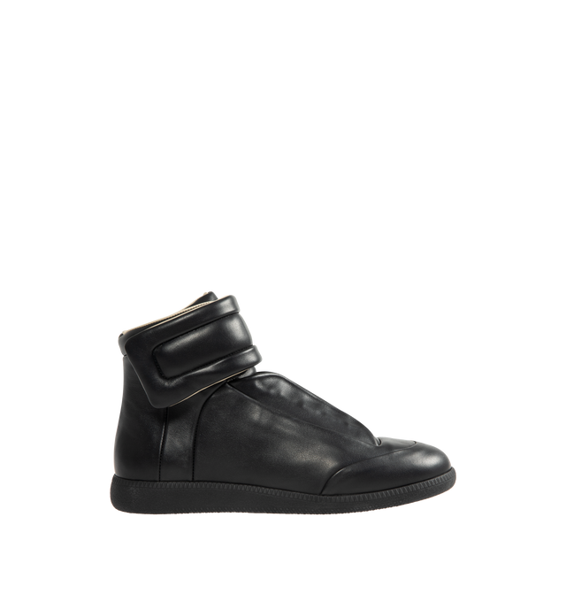 Image 1 of 5 - BLACK - MAISON MARGIELA Future Sneakers featuring mid top sneaker, strap and velcro closure at the front and four stitches at the back. 100% calfskin leather. Made in Italy.