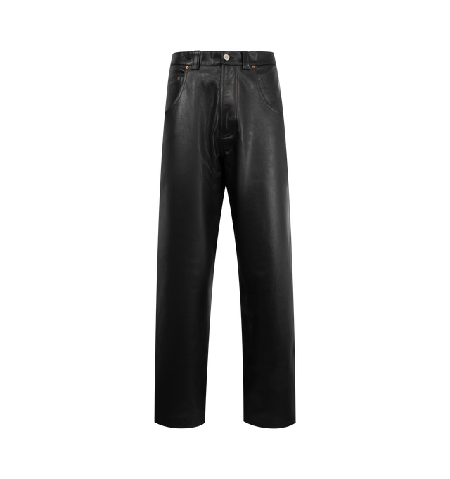 Image 1 of 4 - BLACK - VETEMENTS Hip-Hop Jeans featuring non-stretch denim jeans, belt loops, five-pocket styling, zip fly, patch pockets and logo patch at outseam and hammer loop at outseam. Leather. Made in Italy.
