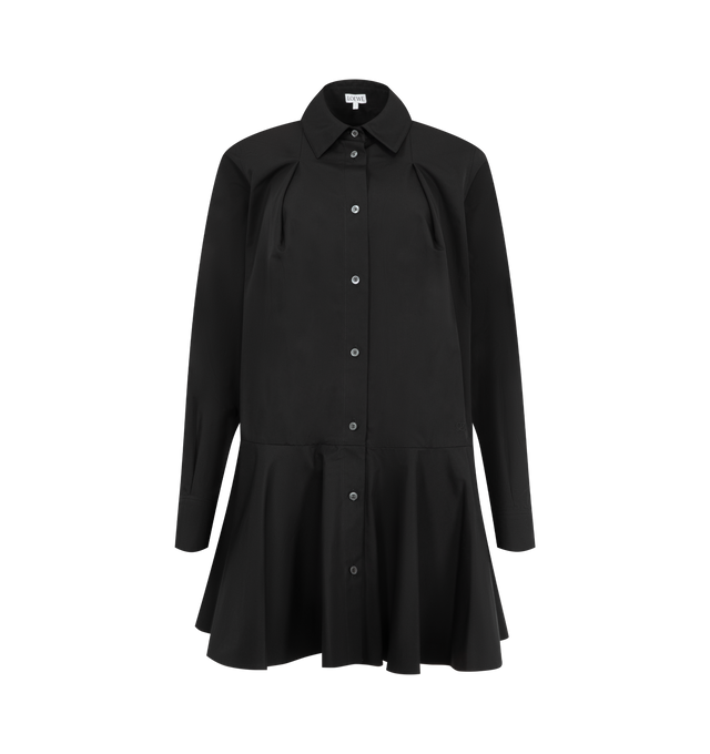 Image 1 of 2 - BLACK - Loewe Women's Tailored Shirt Dress is crafted from lightweight cotton and features a peplum silhouette at the front. Designed with a relaxed fit and short length, it is finished with a button-front fastening and Double L embroidery at the waist. Main Material: Cotton. Made in Italy.