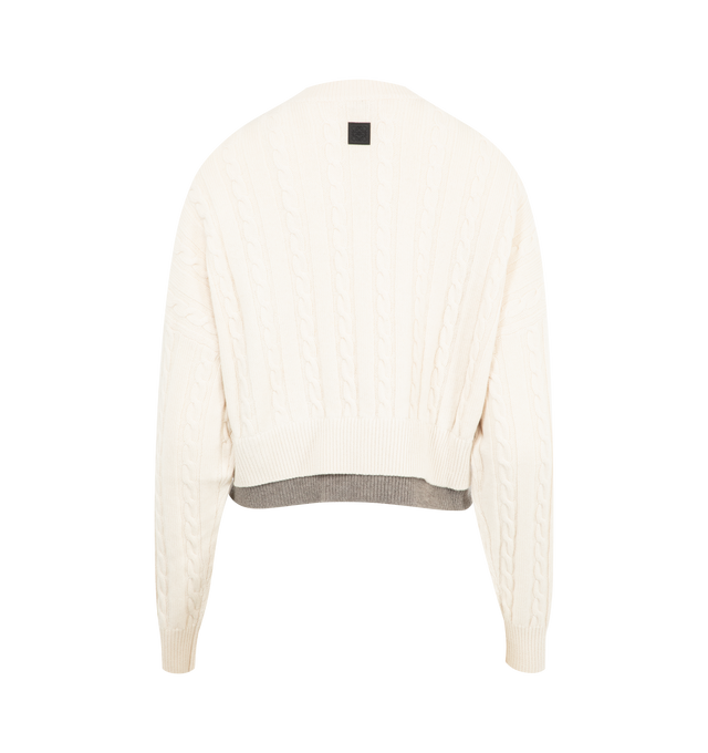 Image 2 of 2 - MULTI - LOEWE Sweater in medium-weight textured wool featuring placed intarsia squares inspired by Josef Albers's "Homage to the Square" series, a double layer hem, relaxed fit, short length, round neck, ribbed neck, cuffs and hem and anagram embossed rubber patch placed at the back. Wool. Made in Italy.