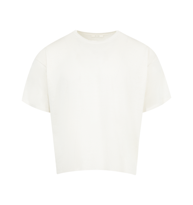 Image 1 of 2 - WHITE - THE ROW Stockton Top featuring short-sleeved crewneck t-shirt in textured natural silk with ribbed neckline and boxy fit. 99% silk, 1% polyamide. Made in Italy.