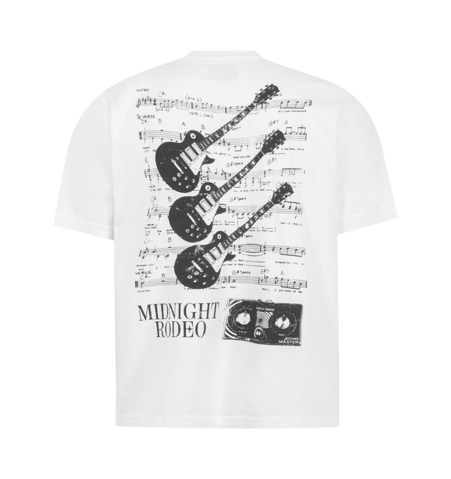 Image 2 of 2 - WHITE - MIDNIGHT RODEO Record Tee featuring short sleeves, crew neck, front and back graphic logo detail and lightweight jersey fabric. 100% cotton. Made in USA.