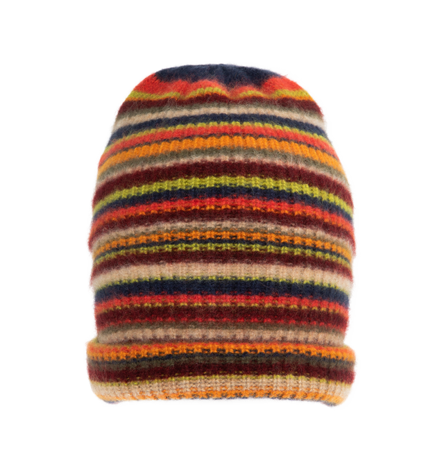 Image 1 of 2 - MULTI - THE ELDER STATESMAN Watchman Vista Stripe Cashmere Beanie featuring vibrant stripes and ribbed knit. 100% cashmere. Made in USA. 