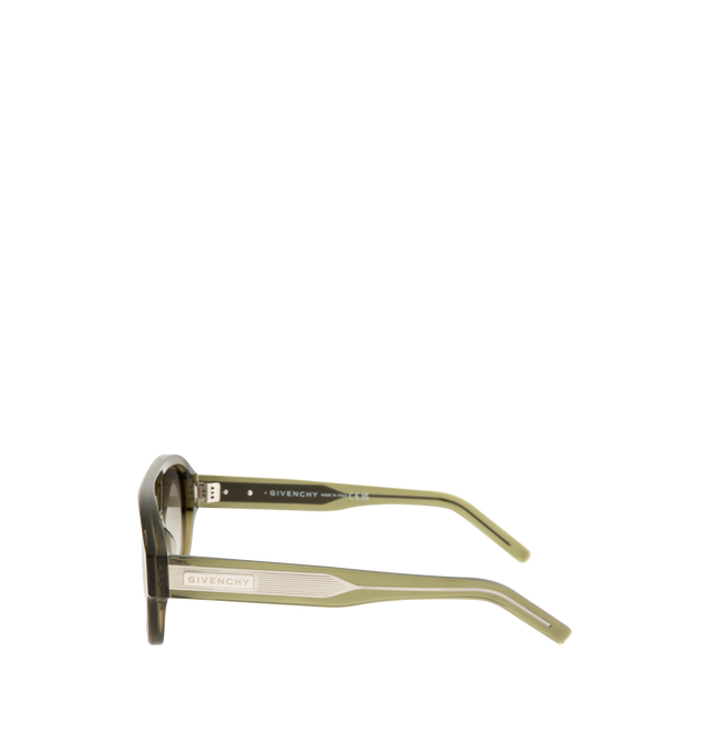 Image 2 of 3 - GREEN - GIVENCHY Day Sunglasses featuring day line, aviator shape, double bridge and metal plaque with engraved GIVENCHY on the temples. 100% UVA/UVB protection. 100% acetate. Made in Italy.
