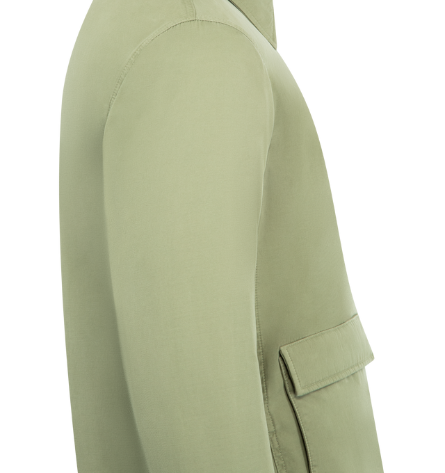Image 3 of 3 - GREEN - THE ROW Justo Jacket featuring collared jacket in cotton and cashmere gabardine with buckled straps at side waist, front patch pockets and two-way front zip closure. 95% cotton, 5% cashmere. Lined in 100% cotton. Made in Italy.